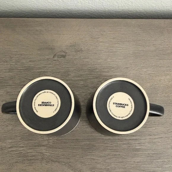Starbucks • 2009 Matte Black Ceramic Mugs with White Glazed Rim - Set of 2 - Picture 6 of 11